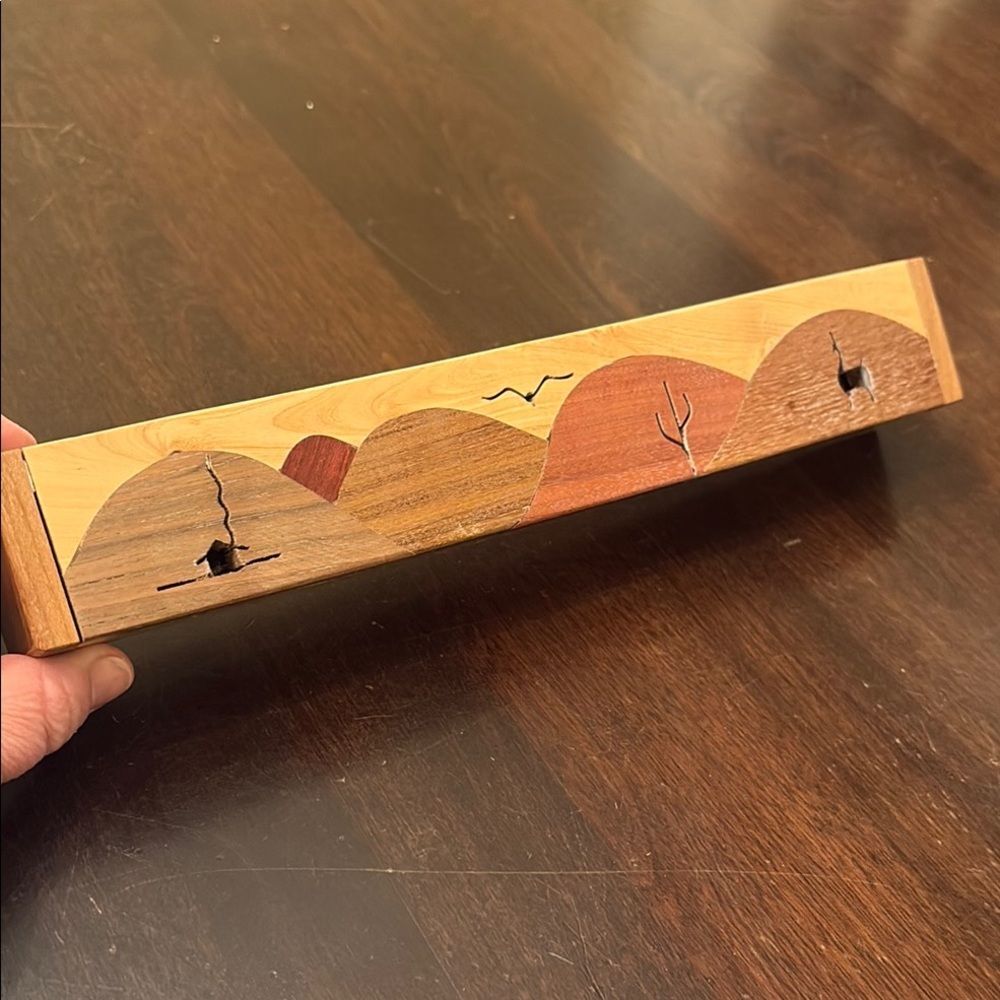 Handcrafted Wood Box mountains, cactus llama